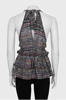 Animal print silk tie-up top