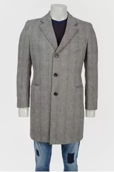 Gray coat in herringbone print