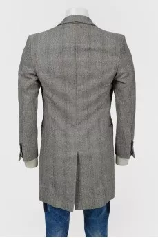 Gray coat in herringbone print