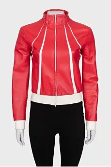 Leather jacket with contrasting inserts