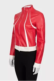 Leather jacket with contrasting inserts
