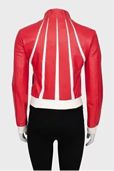 Leather jacket with contrasting inserts