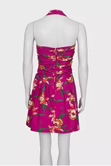 Printed dress with gathers at the front