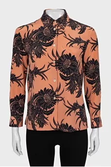 Orange floral print blouse