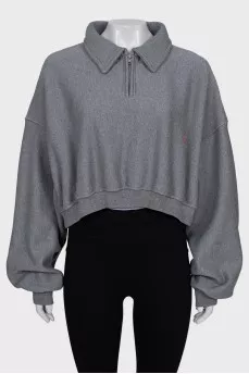 Cropped pullover with puff sleeves