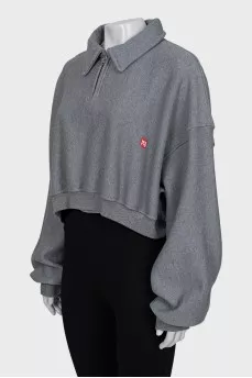 Cropped pullover with puff sleeves
