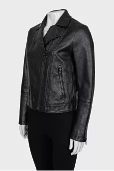 Leather biker jacket decorated with a zipper