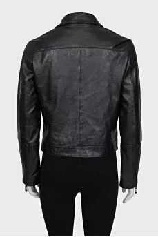 Leather biker jacket decorated with a zipper