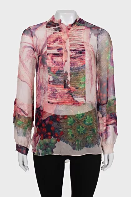 Straight-cut silk blouse with buttons