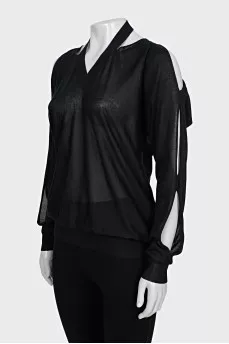 Sheer off-the-shoulder jumper
