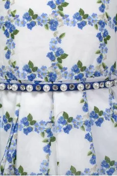 White dress in a blue floral pattern