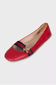 Red ballet flats with textile decor