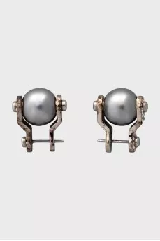 Silver earrings with beads and crystals