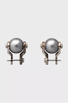 Silver earrings with beads and crystals