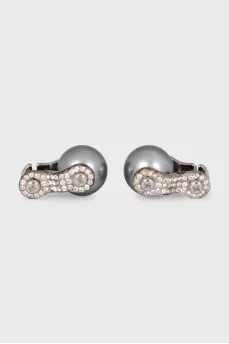 Silver earrings with beads and crystals