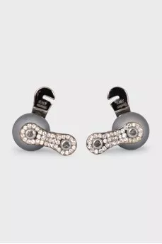 Silver earrings with beads and crystals