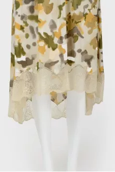 Military color skirt with lace