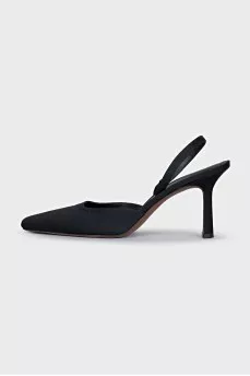Square-toe textile slingbacks