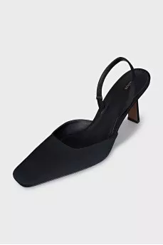 Square-toe textile slingbacks