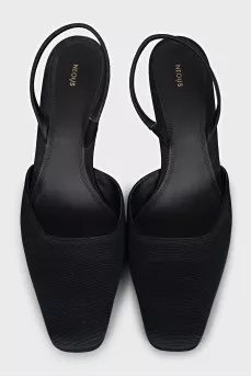 Square-toe textile slingbacks
