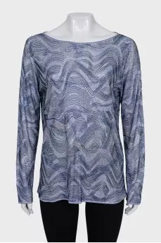Long sleeve shirt with a print decorated with rhinestones