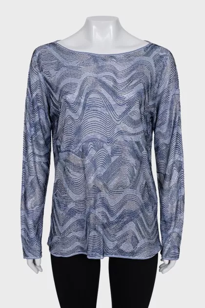Long sleeve shirt with a print decorated with rhinestones