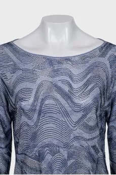 Long sleeve shirt with a print decorated with rhinestones