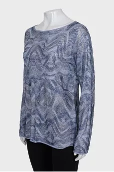 Long sleeve shirt with a print decorated with rhinestones