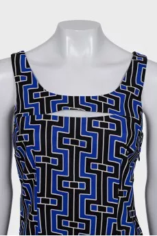 Two-tone geometric print dress