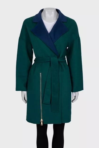 Green coat with a belt