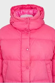 Pink down jacket with a detachable hood