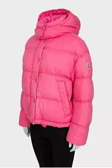 Pink down jacket with a detachable hood