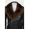 Leather jacket decorated with mink fur