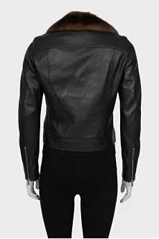 Leather jacket decorated with mink fur