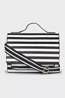 Striped faux leather satchel