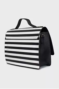 Striped faux leather satchel