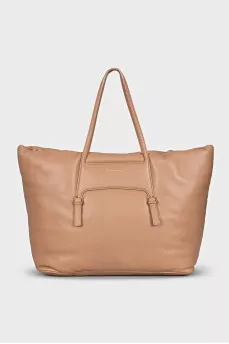 Leather tote with gold logo