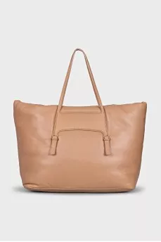 Leather tote with gold logo