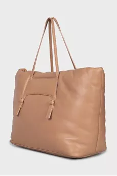 Leather tote with gold logo