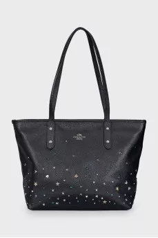 Leather tote bag with decoration