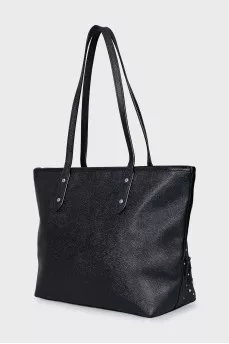Leather tote bag with decoration