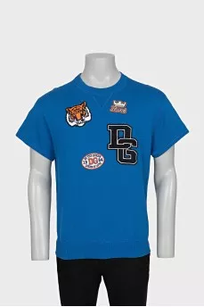 Men's blue t-shirt with patches
