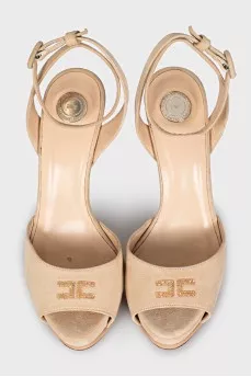 Suede sandals with rhinestone logo