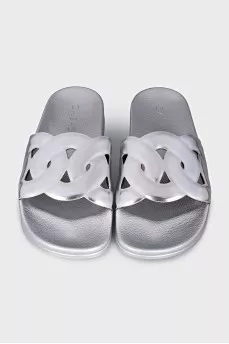 Silver leather flip-flops