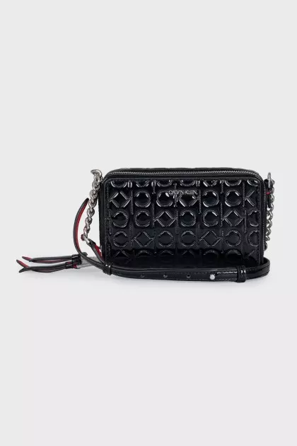 Black crossbody with branded embossing
