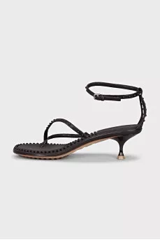 Leather sandals with thin strap heels