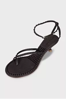 Leather sandals with thin strap heels