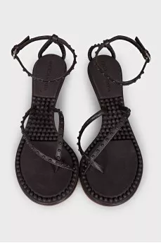 Leather sandals with thin strap heels