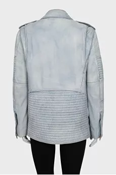Light blue leather jacket with a zipper
