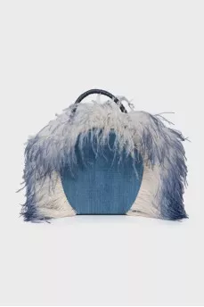 Leather bag decorated with feathers